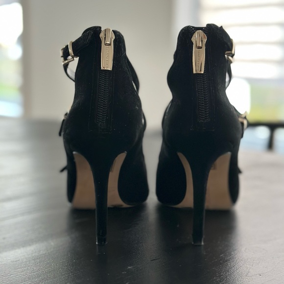 Vince Camuto Neddy Black Strappy Suede Stiletto Heels - Picture 4 of 5